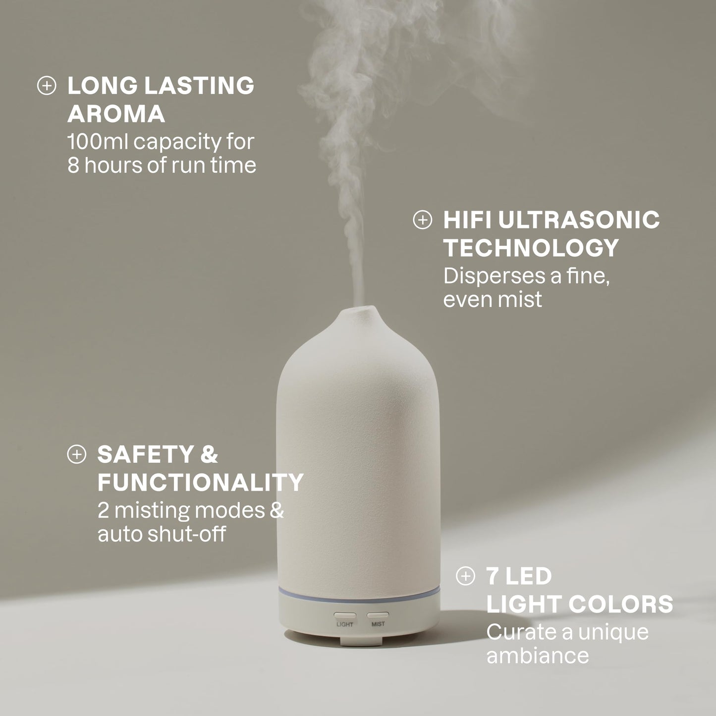 Cliganic Ceramic Diffuser (Black), 100ml Ultrasonic for Essential Oils Aromatherapy, Home & Office