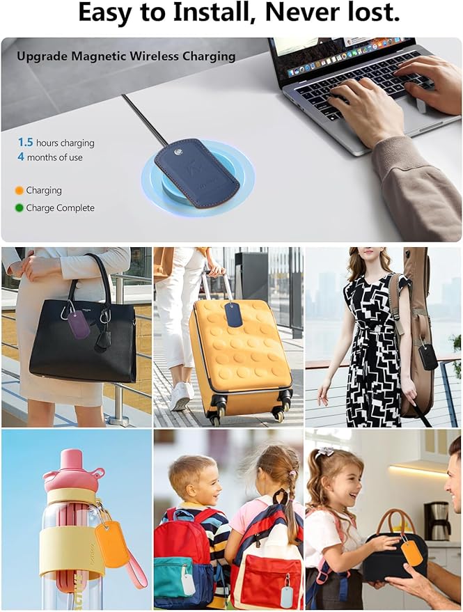 Luggage Tag with Tracker (iOS Only), Premium PU Leather Luggage Tags for Suitcase, Privacy Cover & ID Card Slot, Stainless Loop for Travel Bags, Backpack, Pet Carrier, Ideal Gadgets (Black)