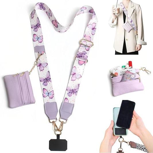 Crossbody Body Phone Holder for Women, New Phone Strap with Zippered Pouch, Adjustable Crossbody Strap (Lavender)