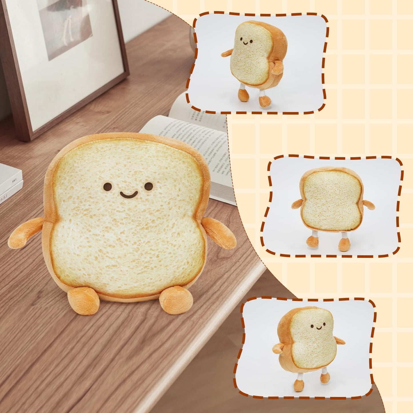 Pacreck Toast Bread Plush Pillow Toy Bread Doll Funny Cute Food Plushies Stuffed Animal Soft Birthday Party Xmas Gifts 12in