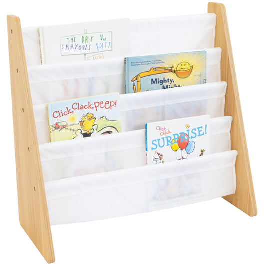Humble Crew Kids Bookshelf, 4-Tier Front-Facing Book Display Organizer, Montessori Toddler Bookcase for Playroom, Bedroom & Reading Corner, Natural Wood/White