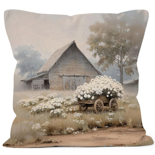 MONALET Farmhouse Floral Barn Throw Pillow Cover Gifts 18x18, Vintage Cottagecore Cottage Core Cart Decor Pillow Cases for Bedroom Living Room, Rustic Country Wildflower Pillowcases for Couch Bed Sofa