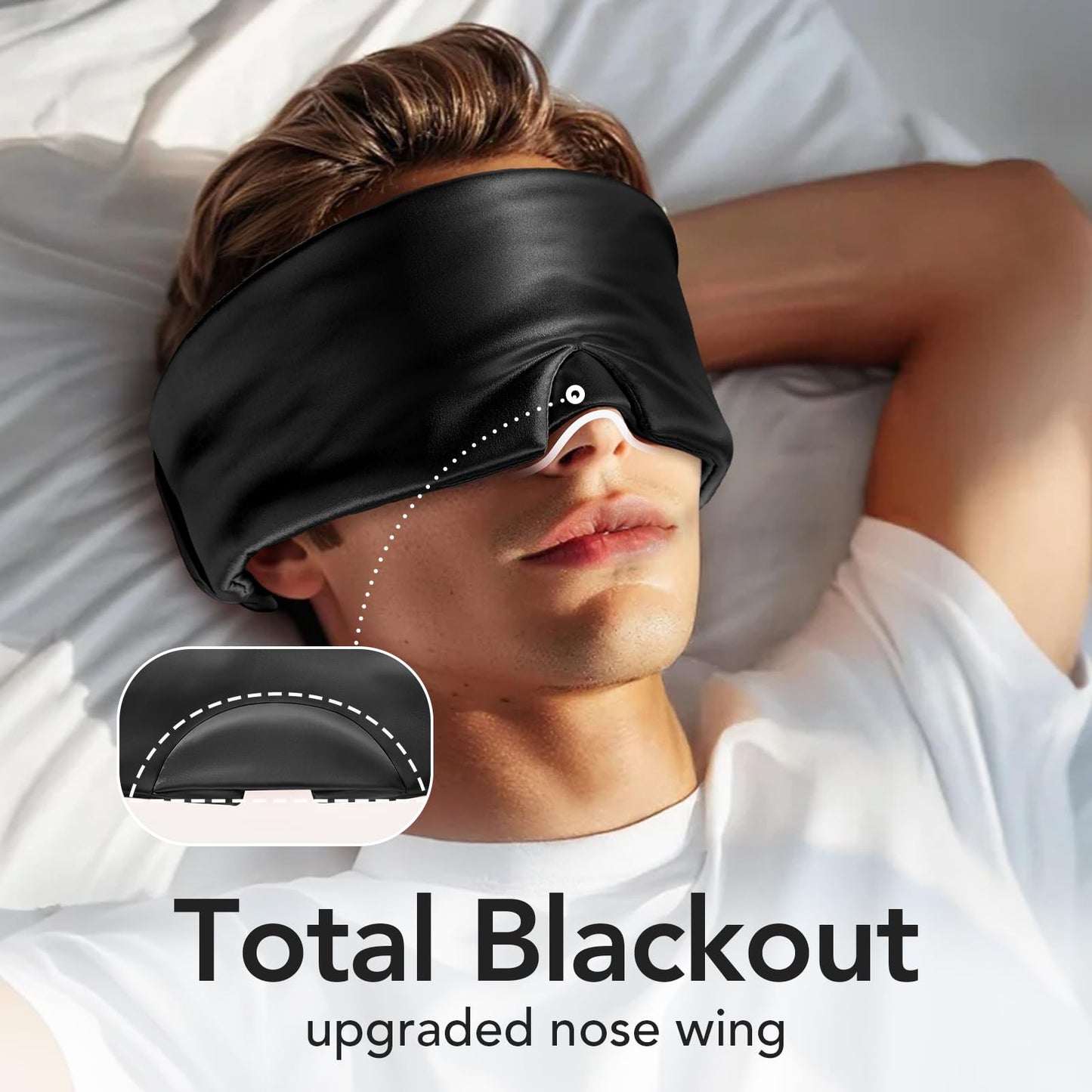 LitBear Silk Sleep Mask for Side Sleeper, Travel, Airplane, Office, Black