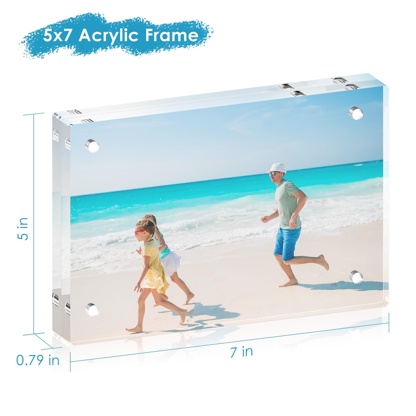 Fisnish 5x7 Acrylic Picture Frame Set of 3, 20mm Thick, Double-Sided Transparent Magnetic Frameless Photo Frame, Desktop Freestanding Display for Office or Home Decor