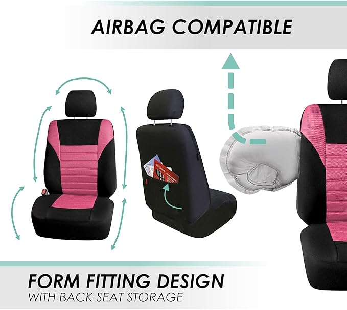 FH Group Automotive Car Seat Covers Front Set Premium 3D Air Mesh Front Seat Covers, Airbag Compatible Universal Fit Interior Accessories for Cars Trucks and SUVs - Pink
