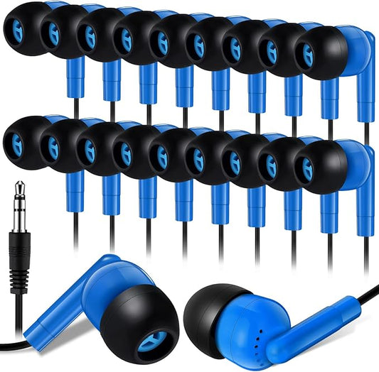 Kanayu 50 Pack Wired Earbuds Bulk for Classroom Ear Headphones Wired Basic Student Earbuds No Microphone with 3.5MM Jack for Class Laptop School Library, Individually Bagged (Dark Blue)