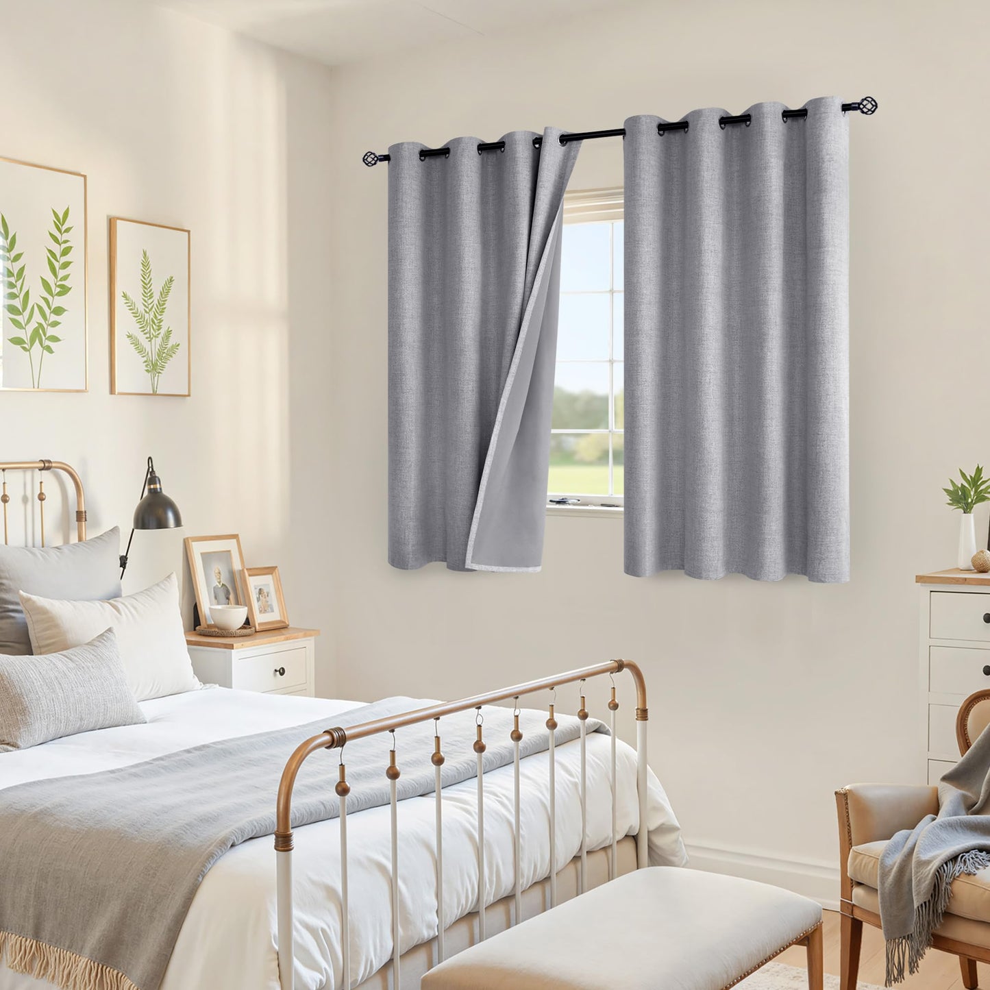 YoungsTex Grey Linen Curtains Blackout 54 Inches Long for Bedroom, Grommet Thermal Insulated Linen Textured Room Darkening Window Drapes for Living Room, 2 Panels, 52 X 54 Inch