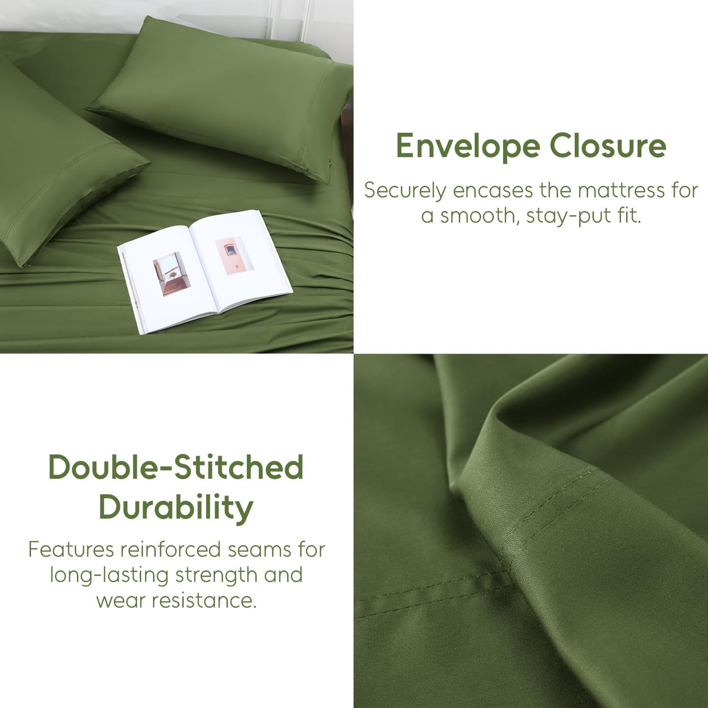 Swiftify 100% Organic Viscose Derived from Bamboo, 4-Piece Queen Bed Sheet Set, Ultra Soft & Luxuriously Cooling Sheets, Deep Pocket Fits 16" Mattress, Perfect for Hot Sleepers, Forest Green