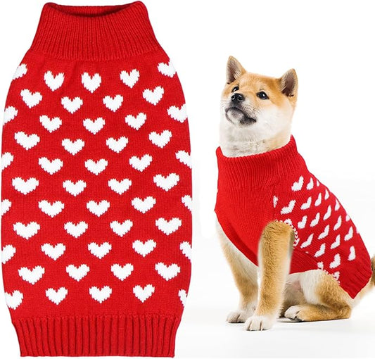 GOYOSWA Valentines Dog Sweater, Dog Valentines Clothes Outfit Knitted Sweaters for Small Medium Large Dogs Pets (Red Heart, X-Large)