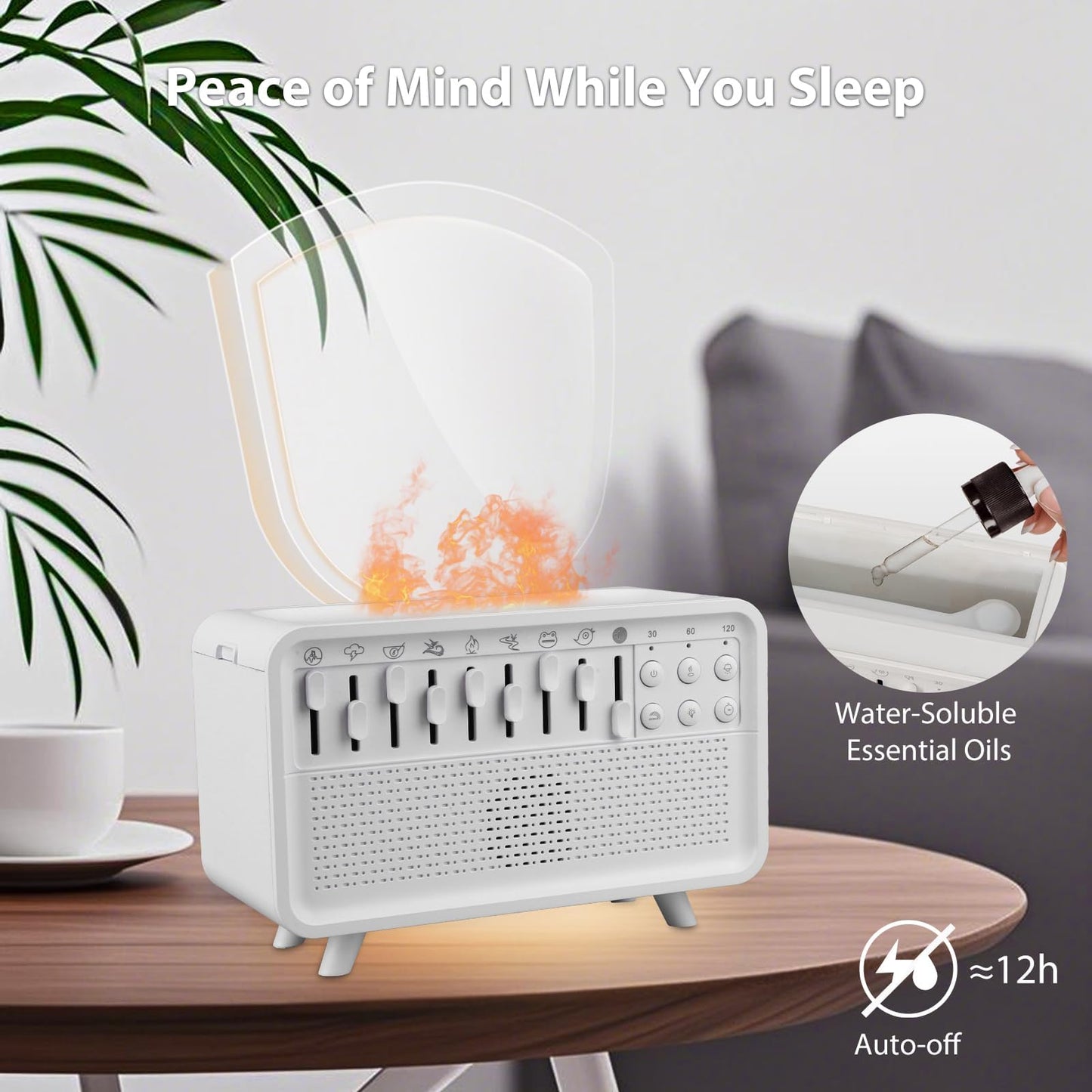 plthets White Noise Machine with Humidifier, Essential Oil Diffuser & Bluetooth Speaker, Portable Night Light, 8 Natural Sounds Style Mixer with Auto-Off Timer for Baby, Kids, Adults, Bedroom, Office
