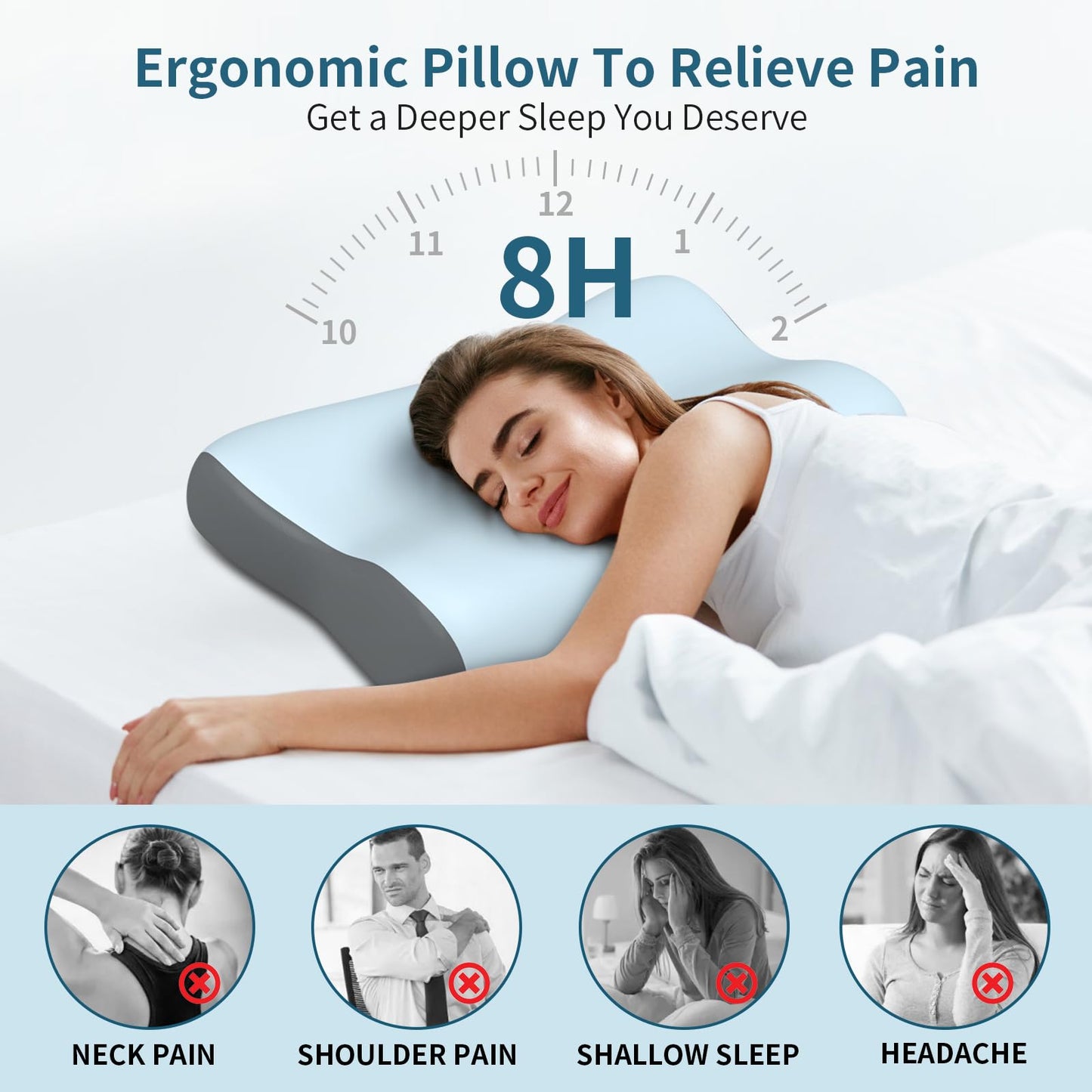 Cervical Neck Pillow, Contour Memory Foam Pillows for Neck Pain Relief, Ergonomic Pillow for Sleeping, Orthopedic Bed Pillow Neck Support Pillow for Side Back Stomach Sleepers(Blue&Grey)