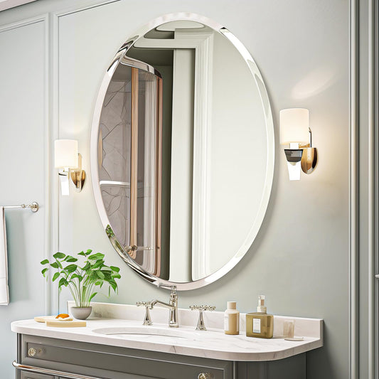USHOWER Bathroom Mirror for Over Sink, 24x36 Inch Oval Frameless Mirror, Beveled and Polished, Decorative Wall Mirror for Bathroom, Bedroom, Vanity, Entryway, Modern and Elegant