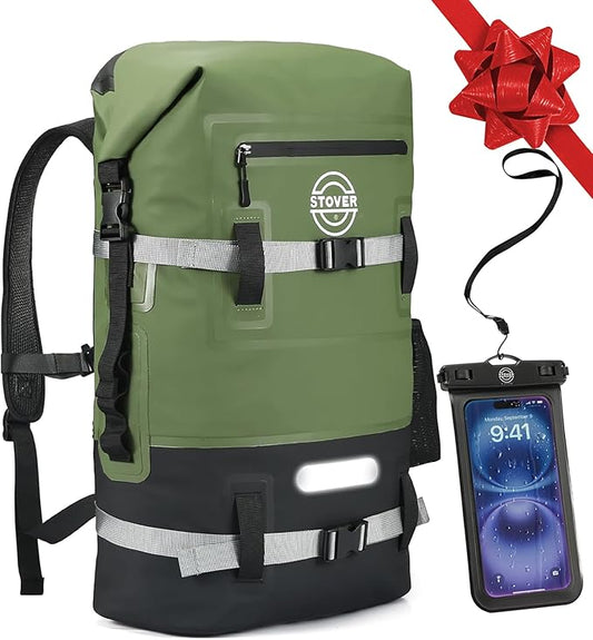 STOVER 5/10/25/30/40/55L Waterproof Dry Bag- Roll-Top Backpack w/Phone Case- Kayaking, Hiking, Camping, Boating- Men/Women