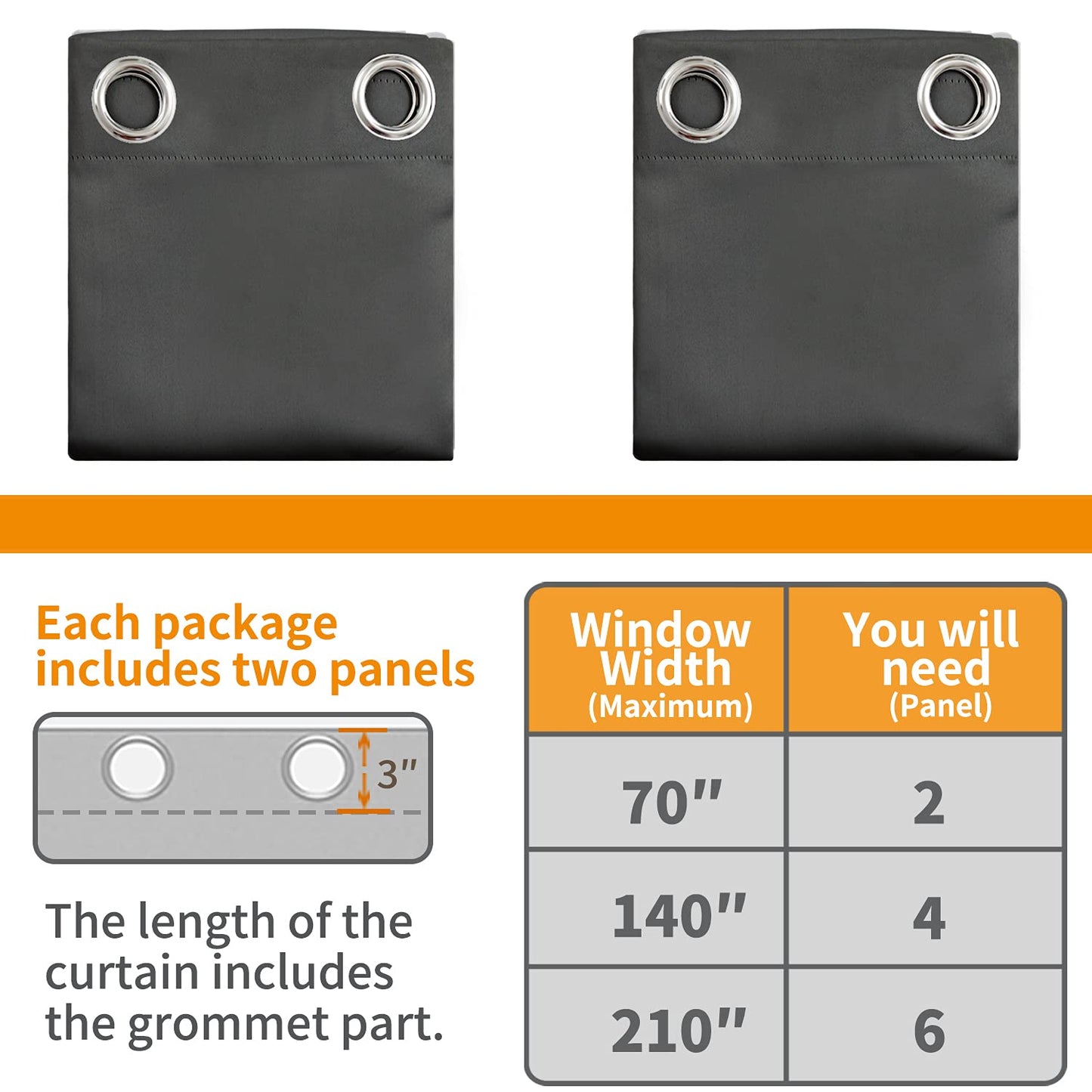YoungsTex Insulated 100% Blackout Curtains for Bedroom, Thermal Black Out Drapes witrh Grommet Double Layer Energy Saving for Living Room, Dark Grey, 2 Panels, 52 X 63 Inch