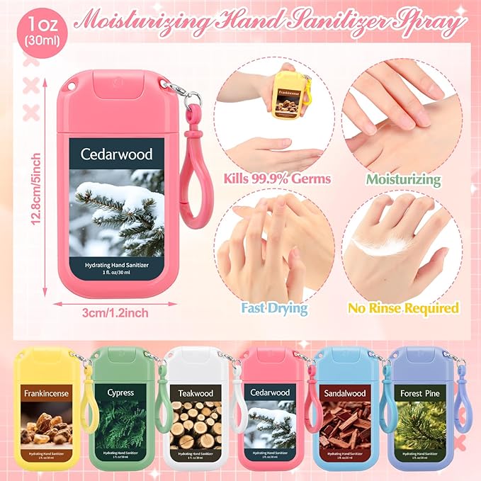 6 Pack Hydrating Hand Sanitizer Spray with Keychain Travel Size Scented Hand Sanitizer Spray Portable Pocket for Purse Backpack Outdoor Travel Adults Office Staff Teacher Nurse