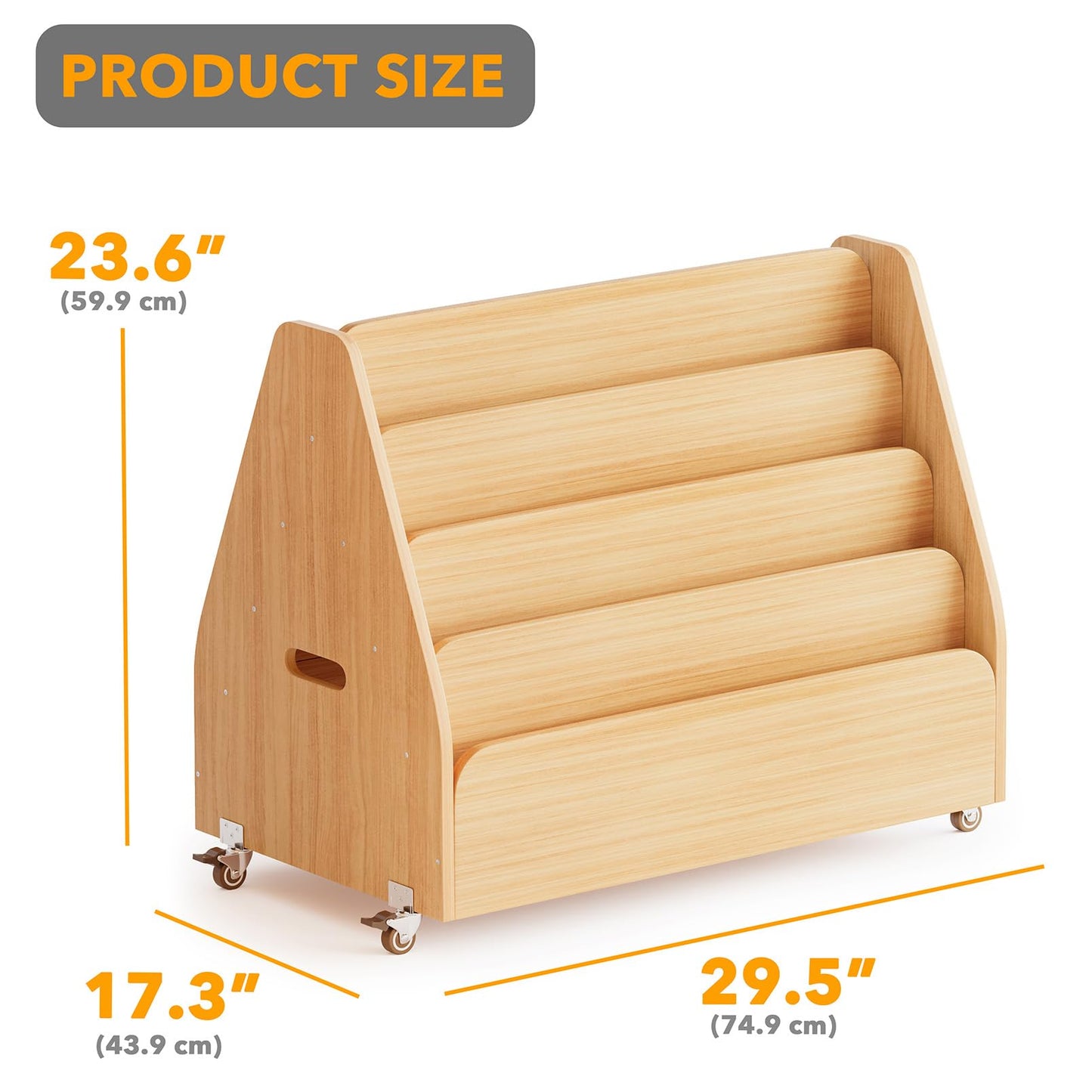 SpaceAid Double-Sided Mobile Bookshelf, Montessori Bookcase for Toddlers, Wooden Book Storage Organizer Shelf Furniture for Kids Rooms, Playroom, Nursery and Classroom, 29.5“ Wide 4-Tier, Natural