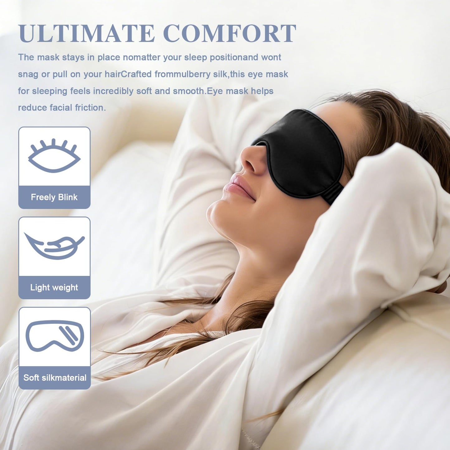 Doitory Silk Sleep Mask,Eye Mask for Sleep Women Men,Mulberry Sleeping Mask with Adjustable Strap,Blindfold Blackout Eye Mask for Travel and Full Night's Sleep,Nap
