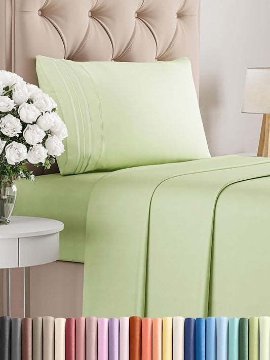 Twin Size 3 Piece Sheet Set - Comfy Breathable & Cooling Bed Sheets Set - Hotel Luxury Bedding for Women, Men, Kids, Teens, Boys & Girls - Deep Pockets and Wrinkle Free - Oeko-Tex - Light Sage Green