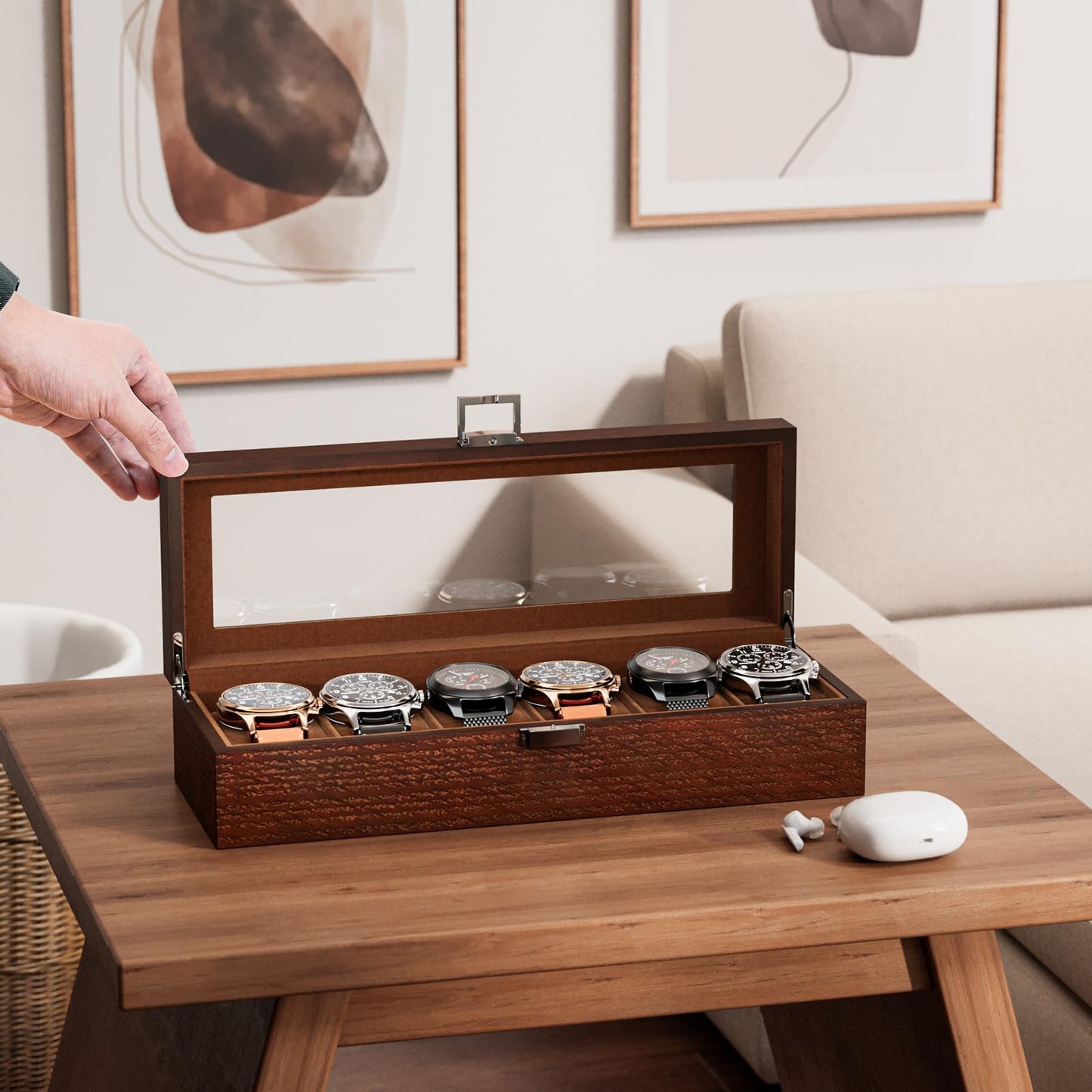 ProCase Wooden Watch Box for Men, 6 Slot Watch Display Case Mens Watch Box Organizer, Wood Watch Case for Men Watch Storage, Watch Holder Organizer with Glass Lid -6 Slot, Espresso