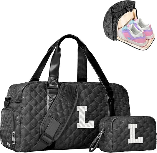 Elilier Initial Gym Bag for Girls, Graduation Gift Ideas, Personalized Weekender Bag, Monogram Overnight bag for teens