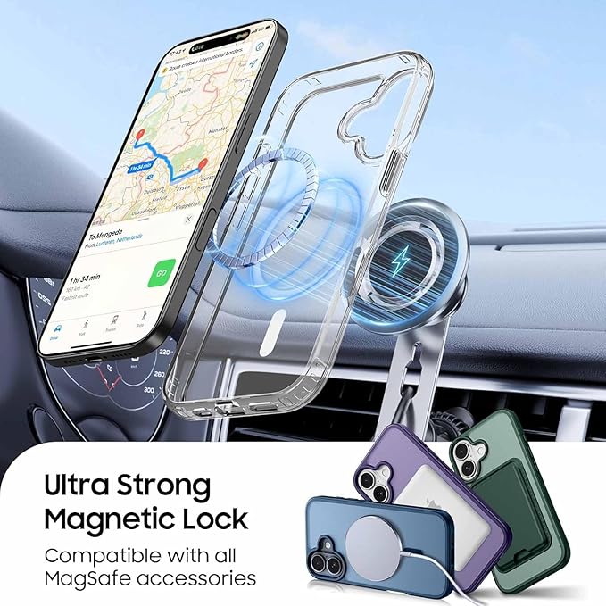 Ntwinro Magnetic for iPhone 16 Clear Case (Compatible with MagSafe) with White Detachable Wallet & Card Holder for 3 Cards [RFID Blocking] Military Grade Protective Slim Phone Cover