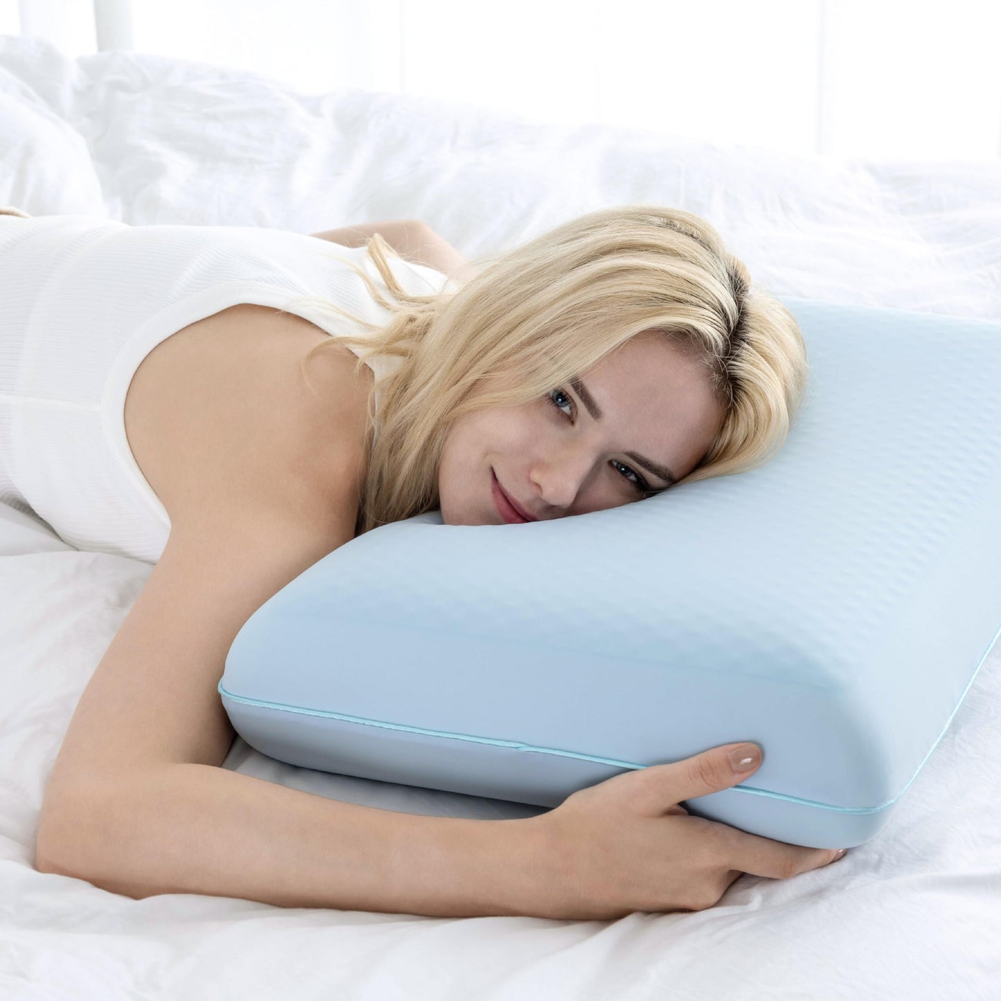 EGOHOME Cooling Gel Memory Foam Pillow - Reversible Cooling Cover, Neck Support for Side, Back and Stomach Sleepers, Removable & Machine Washable, All-Season Comfort, Standard Size, Blue