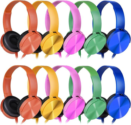 Classroom Headphones Bulk 10 Pack Multi Color for Kids School Students, Wholesale Class Set Durable Earphones for Children Toddler Teens Boys Girls Adult Chromebooks Laptop Computer(LS450, 10 Mixed)