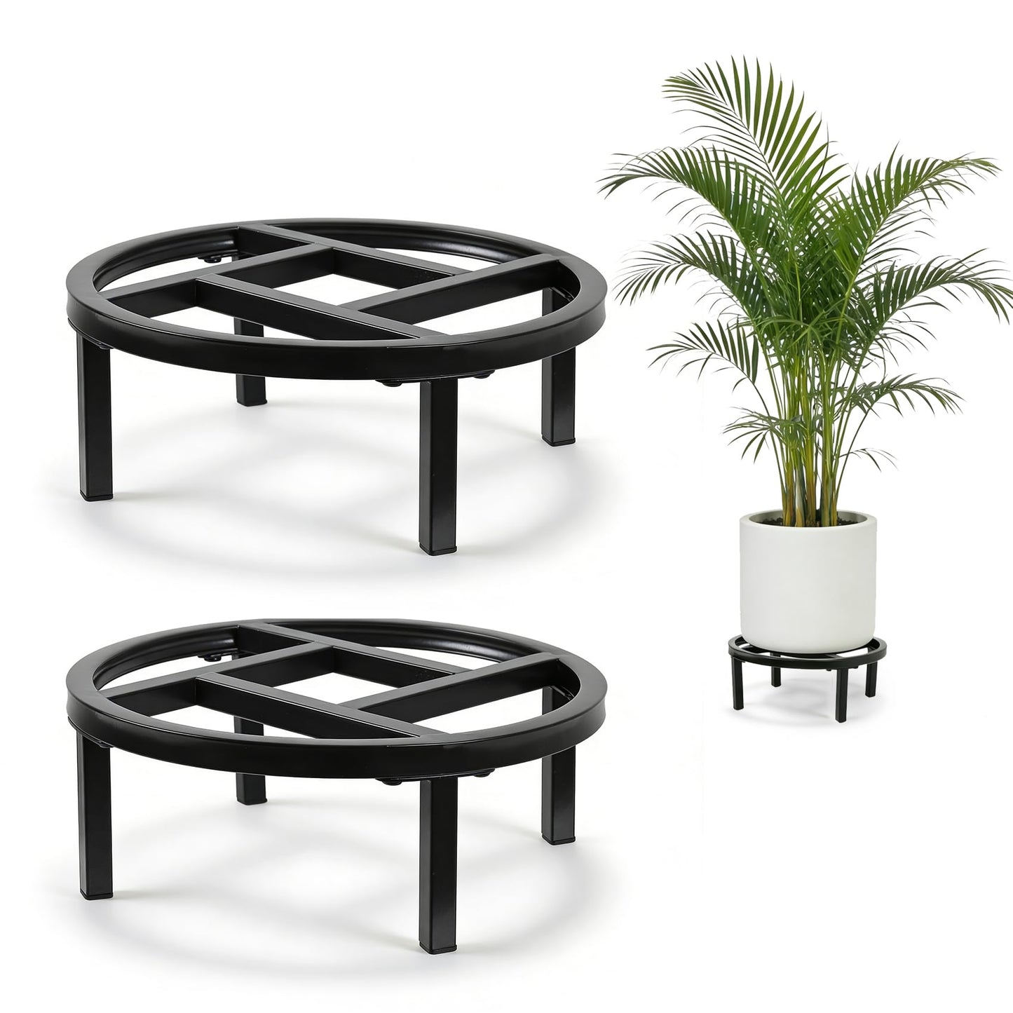 Phyluckny Metal Plant Stand Indoor Outdoor, Heavy Duty Plant Riser, Sturdy Flower Pot Holder Low Planter Stand, Single Flower Pot Stands, Modern Planter Stool for Indoor Plants (Black, 11.8"-2PCS)