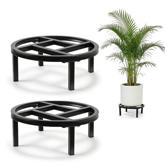 Phyluckny Metal Plant Stand Indoor Outdoor, Heavy Duty Plant Riser, Sturdy Flower Pot Holder Low Planter Stand, Single Flower Pot Stands, Modern Planter Stool for Indoor Plants (Black, 11.8"-2PCS)