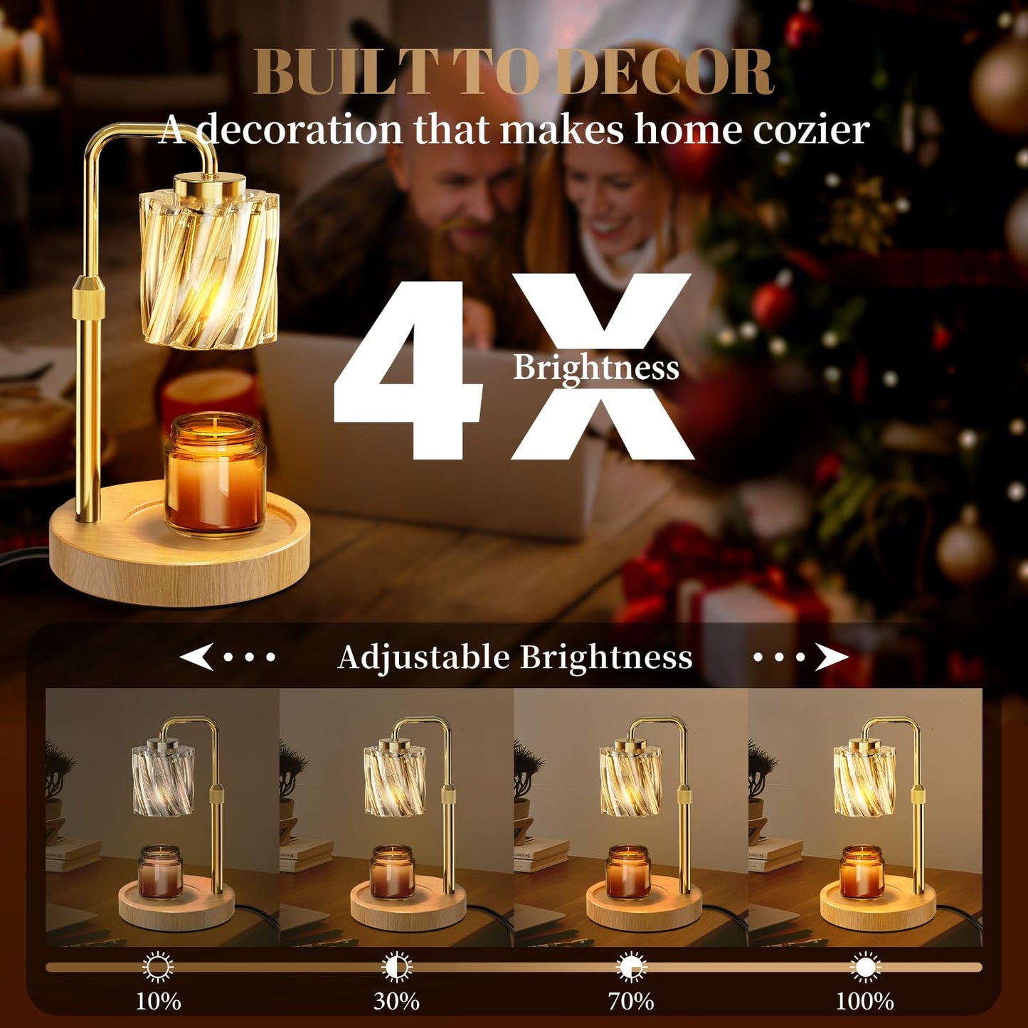 WarmEmbrace Candle Warmer Lamp with Adjustable Height& & Timer Dimmable Light, Gifts for Mom Women, House Warming Gifts New Home Bedroom Decor, Wax Melt Warmer for Jar Candles with 2 Bulbs/Gold