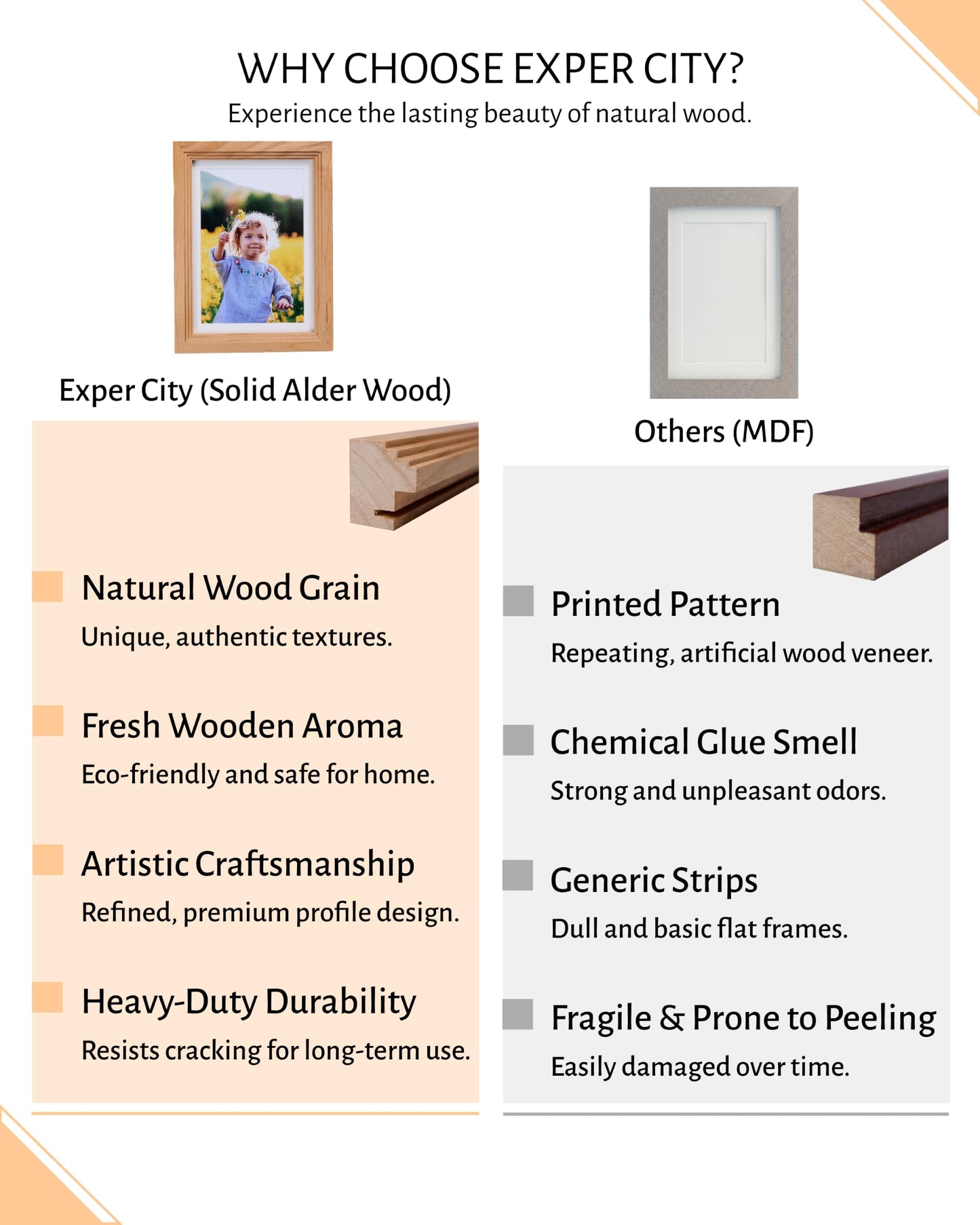 Exper City 5x7 Wooden Picture Frame, Displays 5x7 Without Mat or 4x6 With Mat, Solid Wood Colorful Photo Frame for Wall Tabletop, Real Glass, Rustic Stepped Edge, 2 Pack, Wood