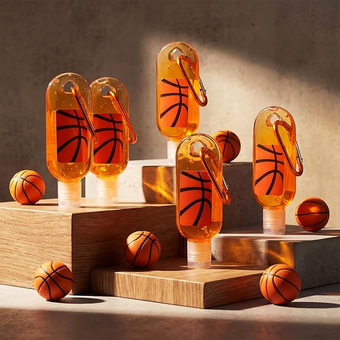 Kigeli 24 Pack Basketball Hand Sanitizers Keychain Bulk Gift Mini Travel Size Hand Sanitizer Gel Keychain Bulk Gift for Basketball Lovers Sports Team Birthday Party Favors