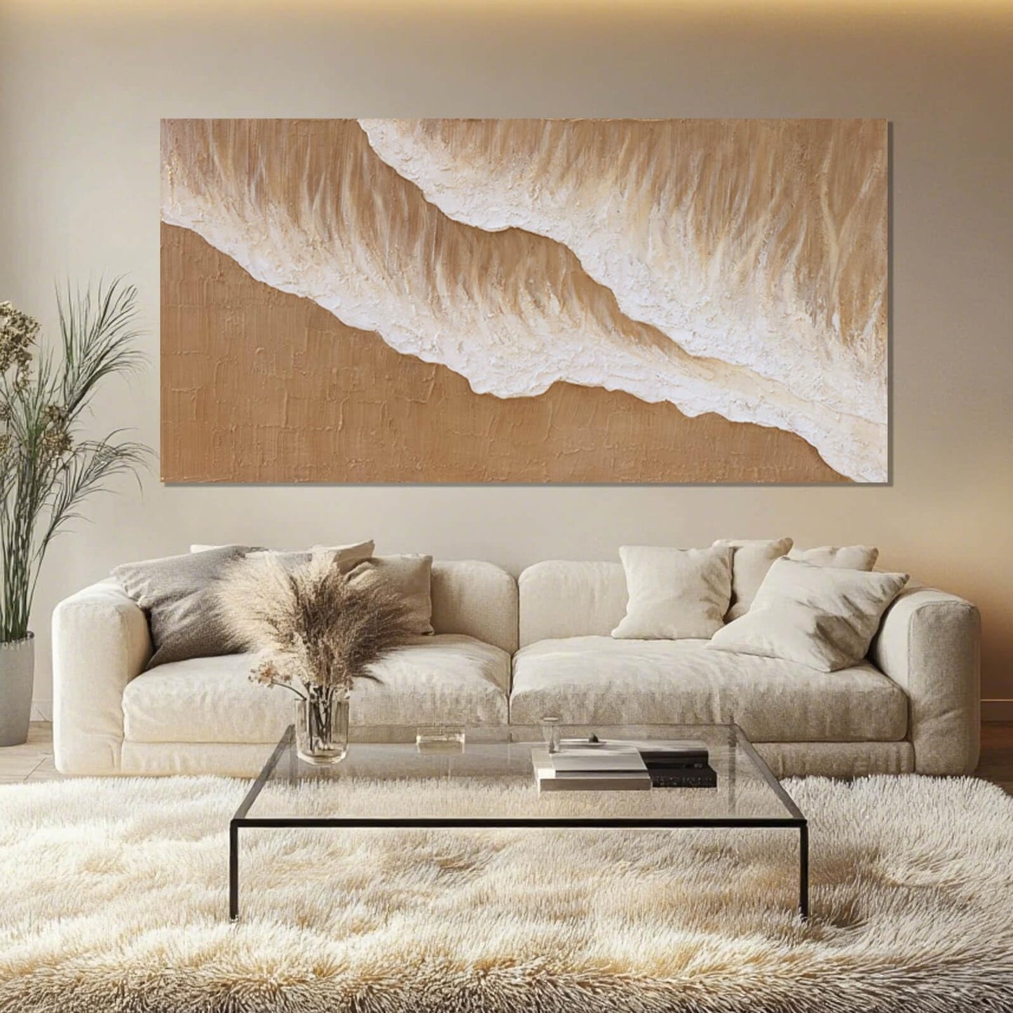 ZENPEE Brown Canvas Wall Art and White Ocean Unique Wall Decor Posters, Wall Hanging Decor for Dining Room or Living Room, 24" x 48"