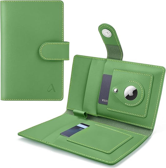 ALLIVE Genuine Leather Family Passport Wallet, Rfid Blocking Passport Holder for Travel, passport cover with AirTag Slot for Women & Men, Airport Essentials, Family Travel Gift (Avocado Green)