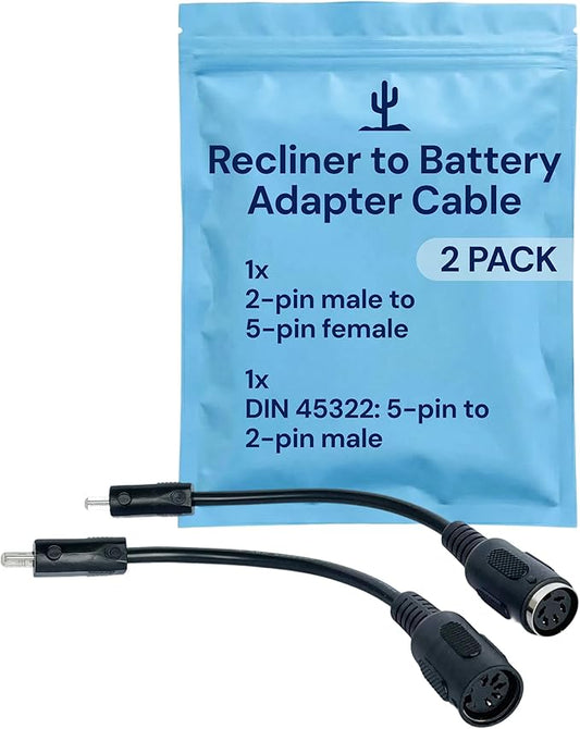 Blue Cactus Adapter Cables for Recliner Battery Pack - Adapts Your Battery to Your Recliner - 1pc 2-pin Male to 5-pin Female - 1pc DIN 45322: 5-pin to 2-pin Male, Compatible with La-Z-Boy (2-pc, 6.9")