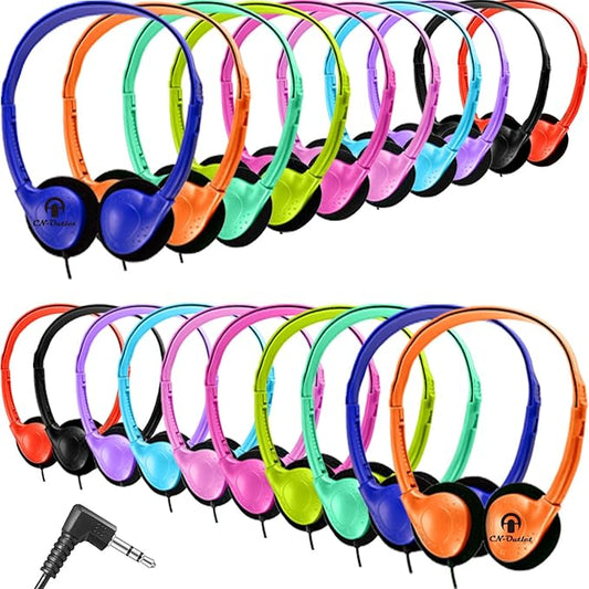 CN-Outlet 50 Pack Classroom Headphones Bulk for Kids School Class Set Headsets for Students Teens Toddler Children and Adults, Wholesale Wired Earphones-Upgrade (10 Mixed Colors, 50 Pack)
