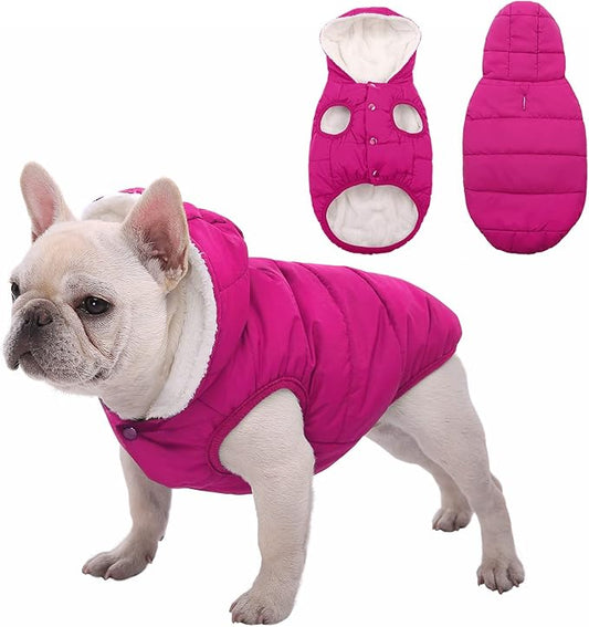 Fleece Hoodie, Windproof Waterproof Coat, Winter Warm Jacket, Cold Weather Pet Apparel Clothes Vest for Small Medium Large Dogs (M, Pink)