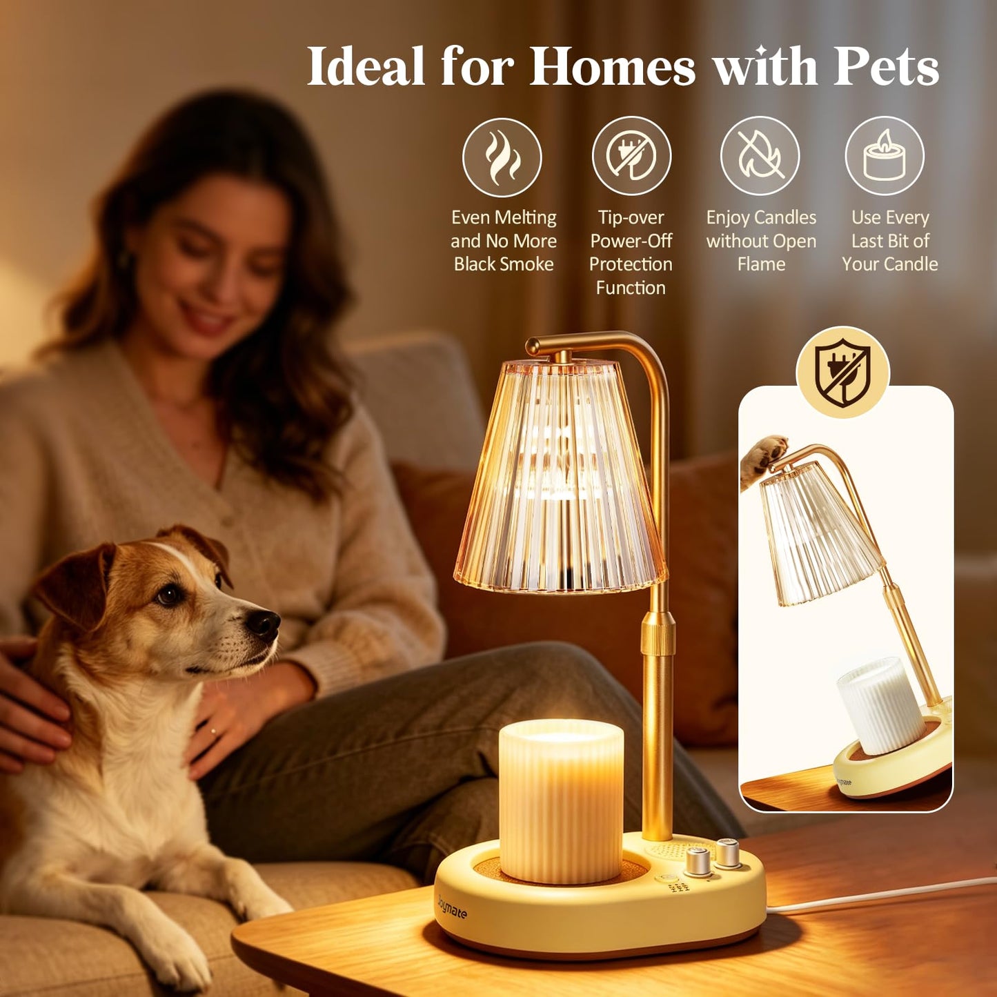 Joymate Gifts for Women, Candle Warmer Lamp with Bluetooth Speaker, Timer and Dimmer Candle Warmer Lamp with Height-Adjustable Pole Fits Different Wax Jars Perfect for Sleep, Relaxation & Home Decor