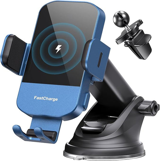 Wireless Car Charger, CHGeek 15W Qi Fast Auto Clamping Car Charger Phone Mount Windshield Air Vent Phone Holder for iPhone 14 13 12 Mini Pro Max 11 Xs, Samsung Galaxy S22+ S21 S10+ Note 20