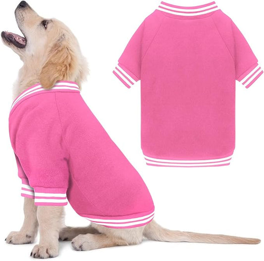 Dog Sweaters for Large Dogs, Brushed Fleece Dog Sweater Baseball Jacket Large Pet Sweater Clothes Soft Warm Boy Girl Pet(Pink-XL)