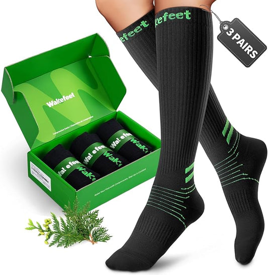 Wakefeet Compression Socks for Women Men 3 Pairs, Compression Stockings, Fragrance Flight Socks for Travelling Sitting