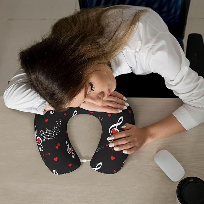 Comfortable Memory Foam Travel Neck Pillow, Funny Chin/Head Cushion Supporting Airplane Car Pillows Music Symbols for Sleeping Outdoors Travel Office