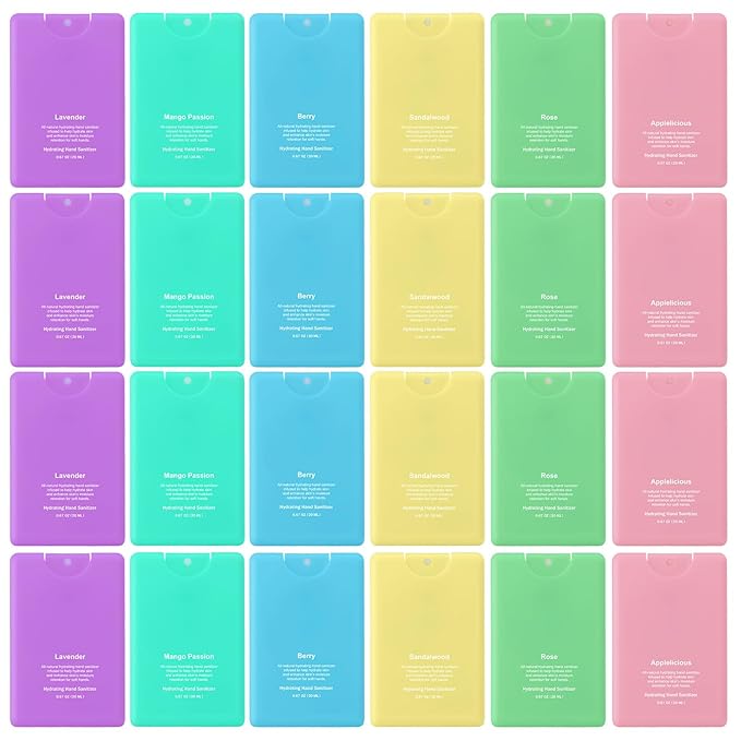 Dansib 24 Pack Hand Sanitizer Spray Bulk Travel Size Mini Hydrating Hand Sanitizer Colorful Pocket Spray Gifts for Women Coworker Party Favor Birthday End of Year Appreciation Gifts