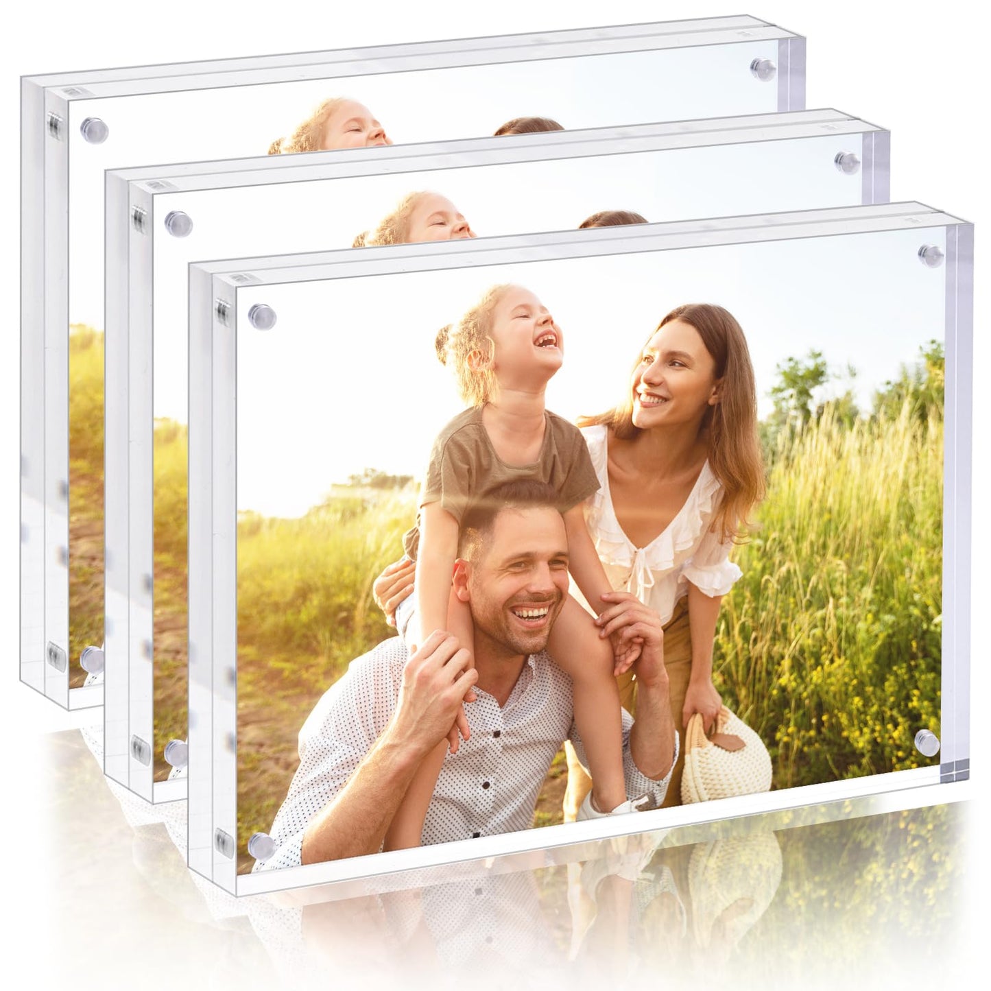 Fixwal 5x7 Acrylic Picture Frame, 3 Pack Thick Clear Double-Sided Magnetic Frames, Frameless Photo Frames for Desktop Tabletop Display