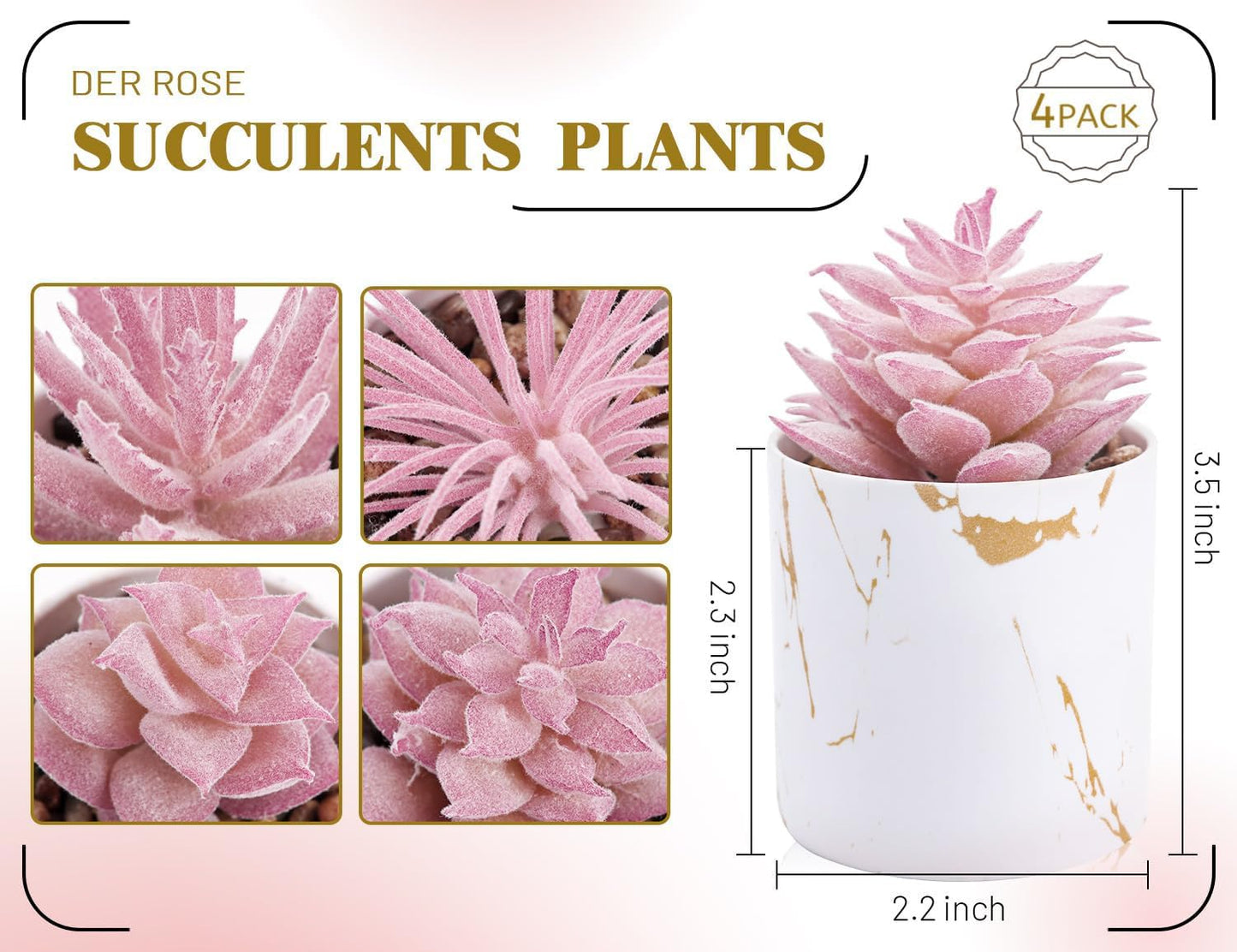 Der Rose 4 Packs Fake Succulents Plants Artificial Indoor for Pink Room Bathroom Decor Office Desk Accessories for Women