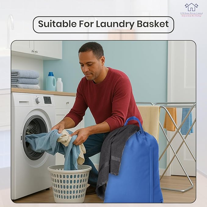 LFH Home Cotton Canvas Large Laundry Bag with Handle, Heavy Duty Drawstring Closure Washable Laundry Bags, School Travel, Home, Hotel, College Dorm, Organizer Sack, Toys Clothes 24x36-Sky Blue