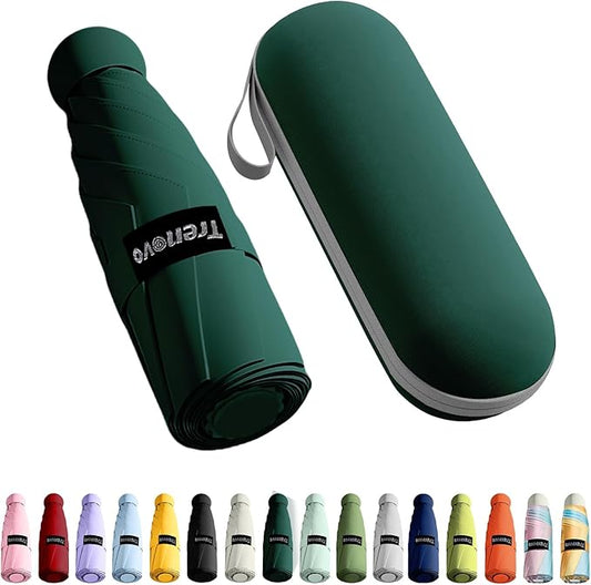 Travel Mini Compact Folding Umbrella with Case - UV Sun & Rain Protection, Lightweight Portable Pocket Umbrella for Women Men Kids, Fits Purse Backpack