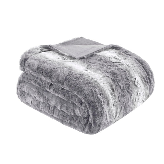 Madison Park Ultra-Soft Poly Fur Blanket Queen Size, Reversible Plush, All Season & Lightweight Queen Fuzzy Blanket for Bed, Couch & Sofa, Zuri, Full/Queen Grey