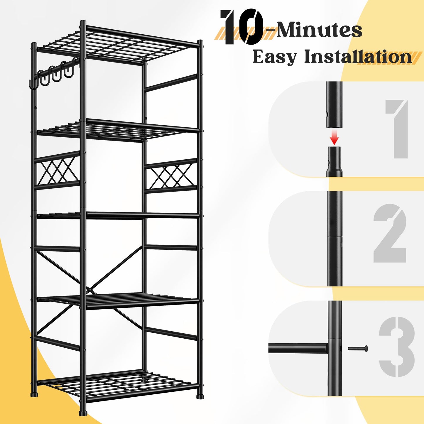 DurayLoly 2 Set Metal Shelving 5 Tier, Storage Shelves with Hooks Save Sapce, Wobble-Free Garage Shelving with Leveling Feet, Metal Shelves for Kitchens, Pantries, Bathrooms, 17.7”W×11.8”D ×58.3”H