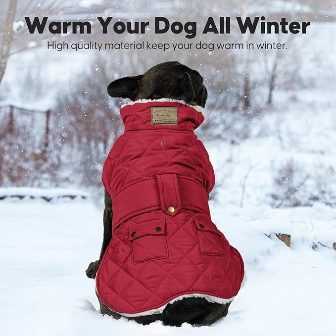 KYEESE Dog Coat Soft Pet Sweater for Cold Weather Waterproof Dogs Jacket with Fleece Lined Windproof Dog Coats for Small Dogs Thick Cat Clothes with Pocket Warm Pet Winter Puffer Coat with Leash Hole